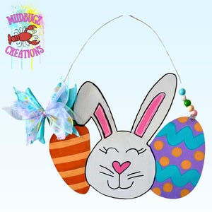 Easter Bunny Face with Carrot and Easter Egg Door Hanger