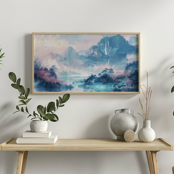 Printable Mystical Mountain Serenity - Ethereal Landscape Art