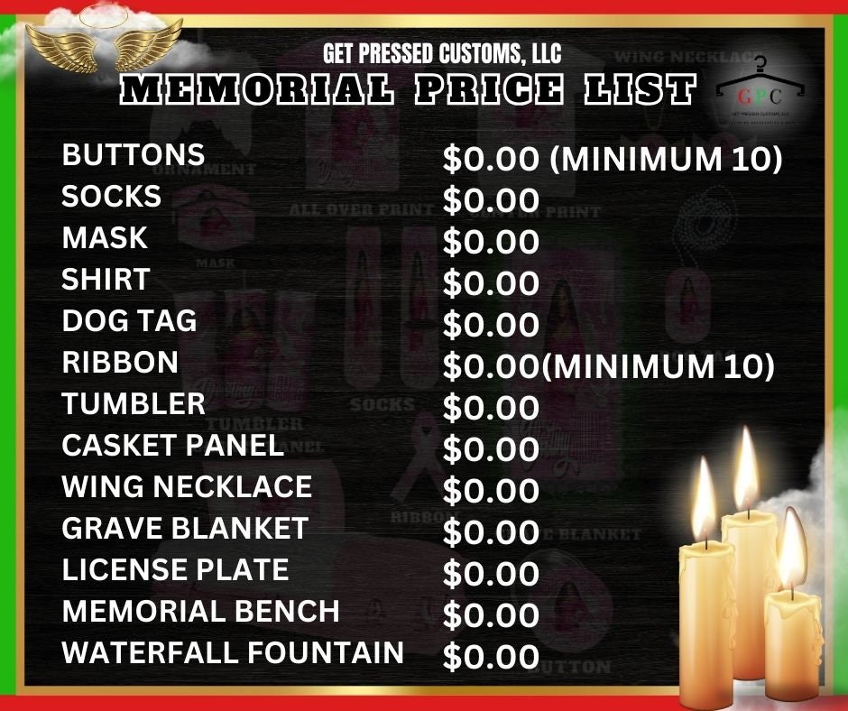 Editable Memorial Price List Etsy
