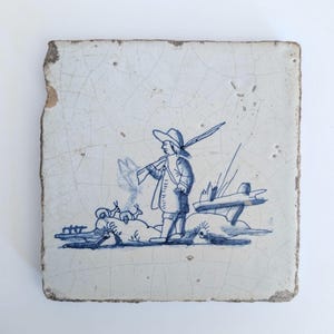 Nice 17th century Delft Hunter / Shepherd tile - blue and white - wall tiles - antique delftware kitchen tiles