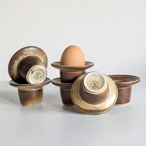 6 Porsgrund Vintage egg cups Designed by Eystein Sandnes for Porsgrund Norway set of 6 mid century modern tableware Scandinavian ceramics