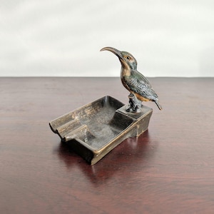 Antique Vienna cold painted bronze Kingfisher ashtray Austrian antique early 20th century