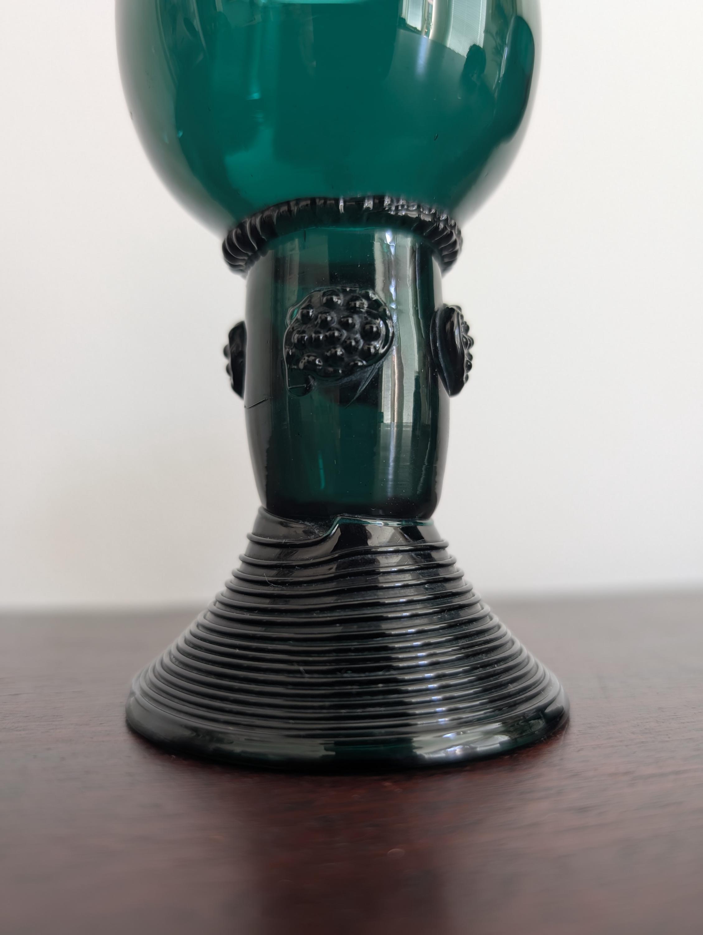 Grand Verre À Vin Roemer Ancien Soufflé À la main XIXe Vert Alsace