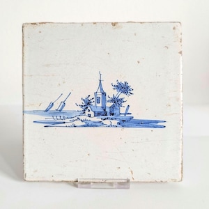 Nice 17th century Delft tile church in a landscape Dutch antique blue and white wall tiles antique delftware kitchen tiles