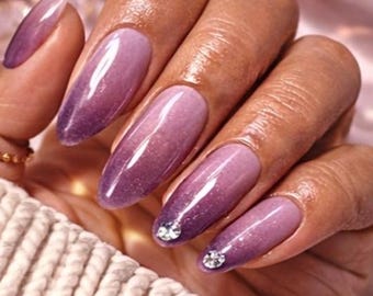 Unhas Postiças Amêndoa Orquídea Crepúsculo – Conjunto Ombré Roxo | Tamanho: Médio