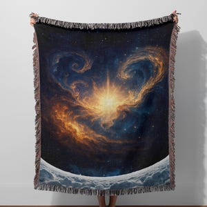 Celestial Starburst Woven Cotton Blanket, Cosmic Space Decor