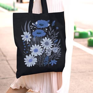 Floral Canvas Tote Bag: Botanical Reusable Shopping Bag