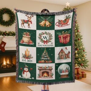 Personalized Family Name Christmas Blanket, Holiday Woven Throw