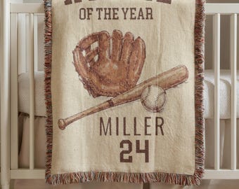 Manta de béisbol personalizada para bebé, manta de Novato del Año, decoración infantil deportiva con nombre personalizado, regalo para recién nacidos para futuros jugadores de béisbol.
