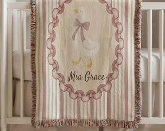 Personalized Goose Baby Blanket With Name, Vintage Farm Nursery Baby Blanket, Custom Nursery Decor Gift