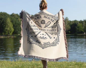 Personalized Lake House Blanket, Lake House Decor Throw, Custom Family Name Blanket, Lake House Gift, Nautical Cabin Blanket