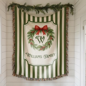 Personalized Christmas Woven Blanket – Family Name Holiday Throw