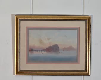 Antique Italian Coastal Pastel Painting Signed Corelli Harbor Scene Framed 19th Century Art