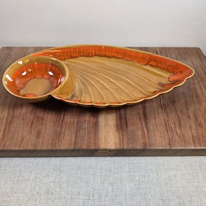 California Pottery Chip and Dip | R-134 Shell Server, Gold and Orange