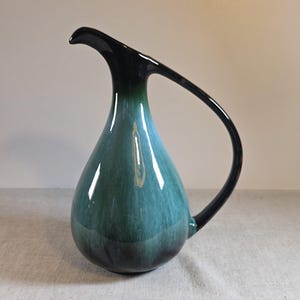 Blue Mountain Pottery Ewer | Teal and Black Drip Glaze, Canadian Redware