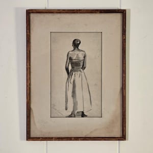Original 1952 Joseph Bierman Ink Figure Drawing Framed Mid Century Modern Female Portrait Signed Artwork