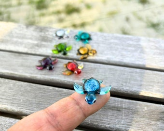 Caretta, Arte en vidrio, Animal en miniatura, Regalo para niños, Decoración de acuario, Adornos de tortuga, Decoración de mesa, Familia Caretta colorida y adorable