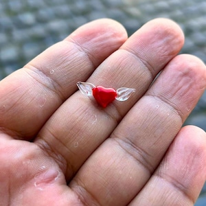 Handmade Glass Red Heart with Wings: Miniature Love Figurine
