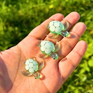 Hand Blown Glass Sea Turtle Family: Miniature Caretta Caretta Figure