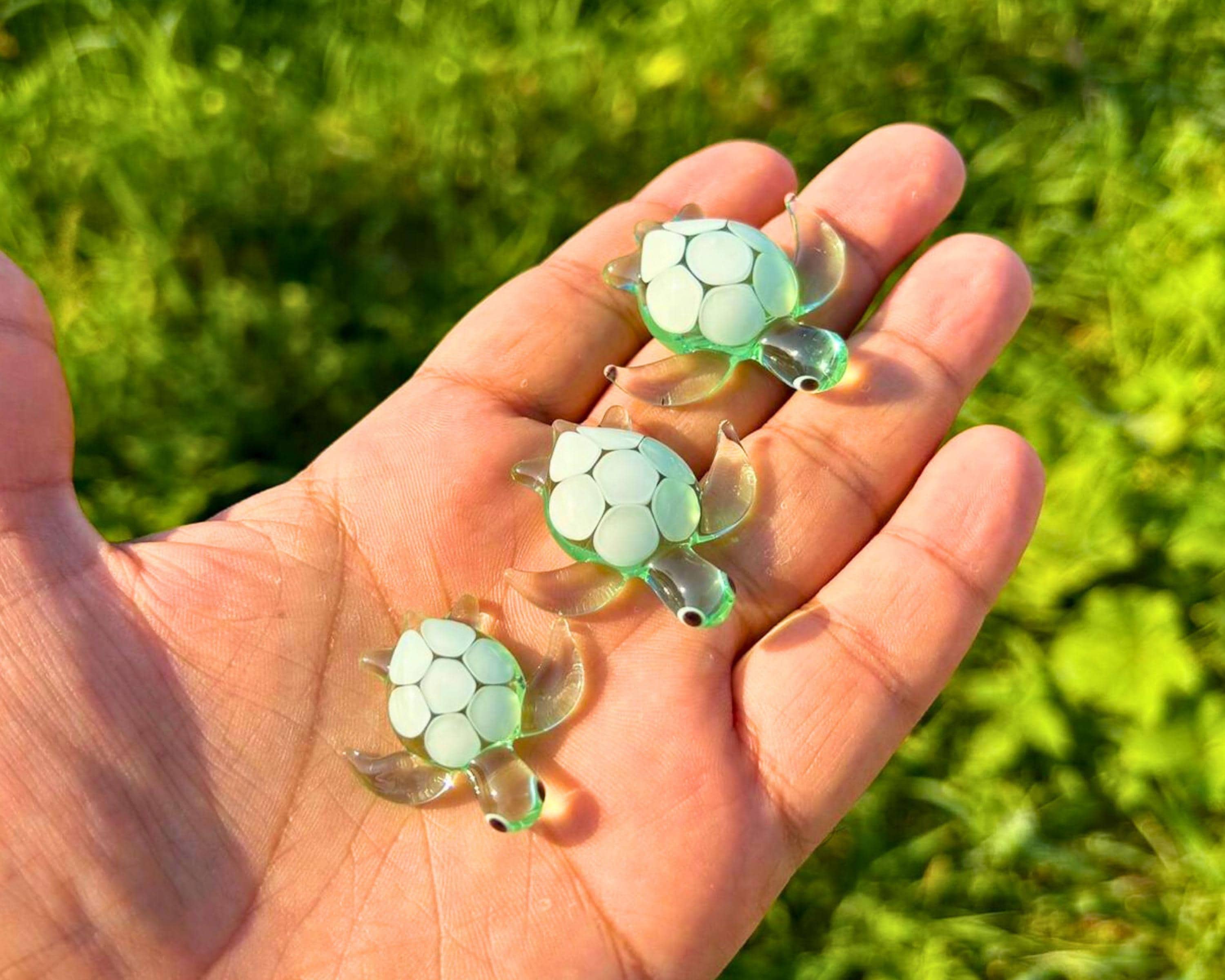 Turtle Family, Blue Baby Sea Turtle, Spotted Turtle, Caretta Caretta Figure, Hand Blown Glass Sea Turtle, Miniature Sea Turtle