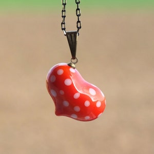 Unique Heart Spotted Domed Glass Handmade Necklace One Of a Kind, Birthday Gifts,Heart Glass Necklace,