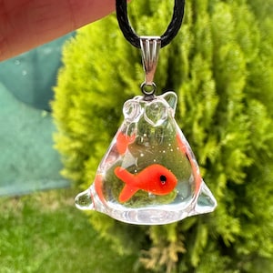 Glass goldfish, goldfish in a bag miniature, Glass figurine, murano glass, aquarium fish glass ornament, friendship gift, ocean lover