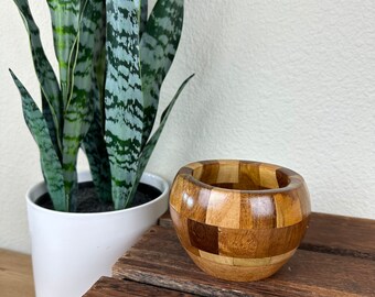 Vintage Mixed Wood Bowl Hand Turned Two Tone Segmented