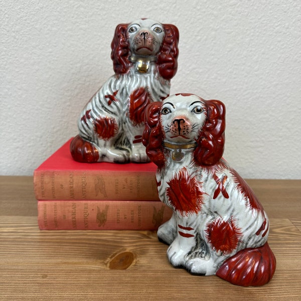 Pair Staffordshire Style King Charles Spaniel Dogs Mantle Decor