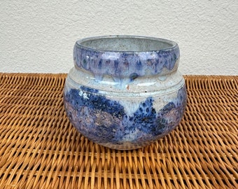 Studio Pottery Vase Planter Cachepot Blue Purple Pink Signed