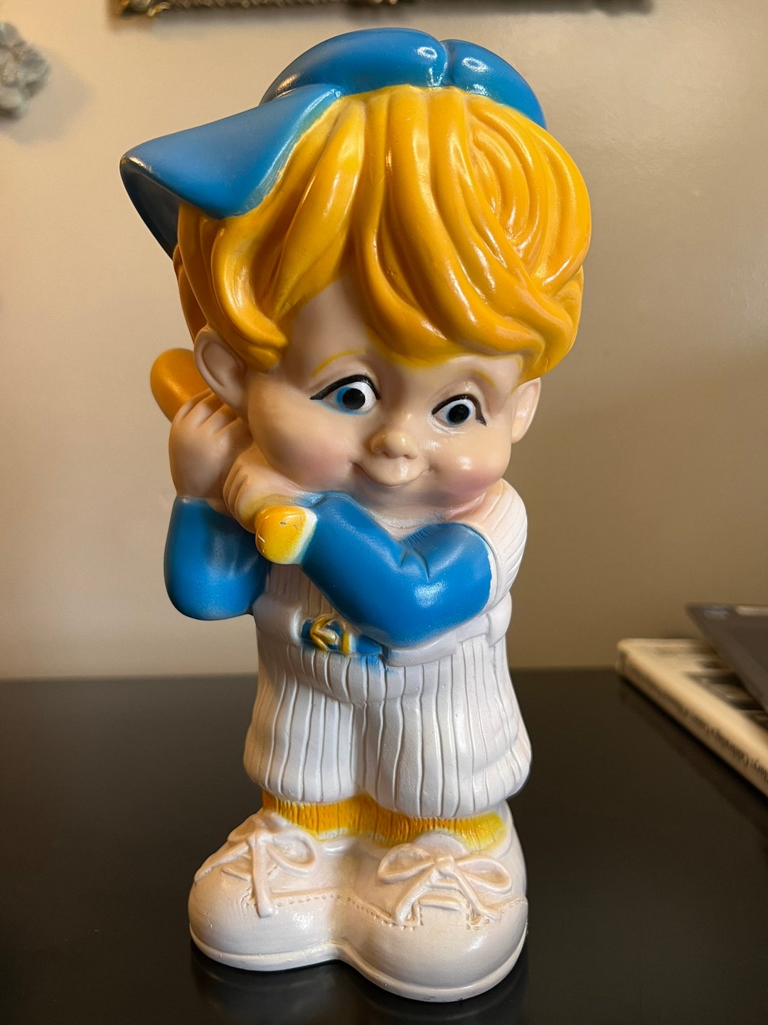 Rare Vintage Plastic Little Boy Baseball Player Piggy Bank 1973 Russ