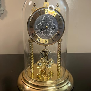 Vintage Dunhaven Quartz Anniversary Clock with Glass Dome - Made in West Germany - Tested and Working!
