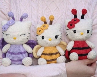 Butterfly, Ladybug and Bee Kitten KITTY Amigurumi Pattern, 3in1 Spring Crochet Pattern Cat Amigurumi kitten instructions