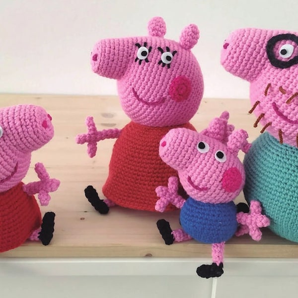 4 in 1 Peppa Pig whole Family Included ! Daddy, Mommy, Peppa, Mini Peppa PDF Pattern, Pdf Crochet Pattern