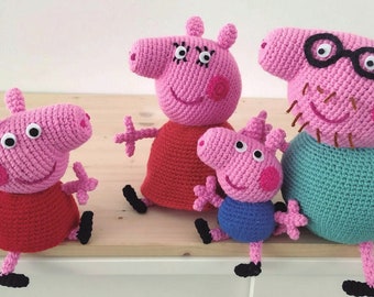 Peppa Pig 4 en 1 pour toute la famille inclus ! Papa, maman, Peppa, Mini Peppa Patron PDF, Patron au crochet Pdf