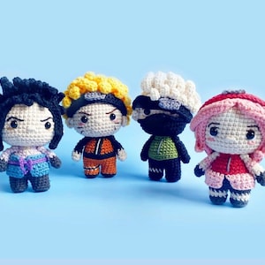 Team Seven Crochet Pattern, Naruto and Friends crochet pattern, Ninja dolls, Fox Ninja, Lightning Ninja, Leaf Ninja, Sharringan Ninja