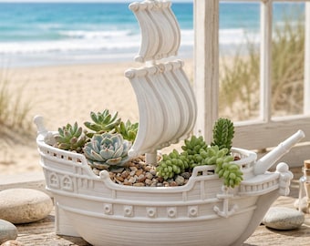 Sailing Ship Planter | Coastal Decor | Nautical Gift | Succulent Pot | Beach House Accent| Ocean Lover Present