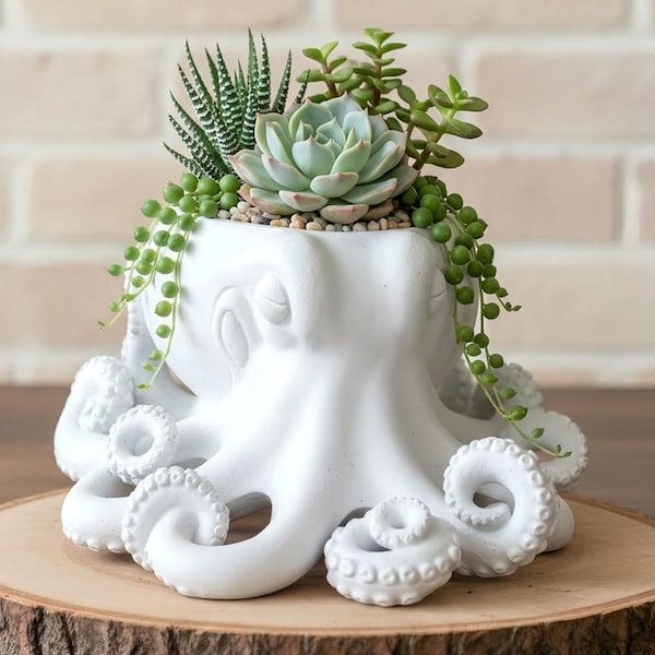 3D Printed Octopus Succulent Planter: Nautical Decor, Plant Lover Gift