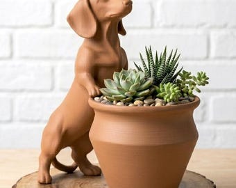 Adorable Dachshund Planter Pot  | 3D Printed Sausage Dog Succulent Holder|  Puppy Plant Holder