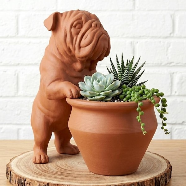 English Bulldog Planter| 3D Printed Succulent Pot |  Plant Holder | Dog Lover Gift | Animal planter