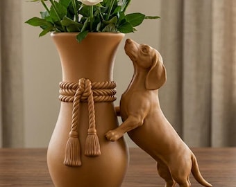 Dachshund Vase Sculpture | 3D Printed |Wiener Dog Gift | Floral Accent |  Pet Memorial | Home Centerpiece