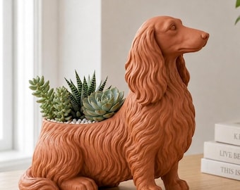 Long Haired Dachshund Planter | Succulent Pot | Wiener Dog Decor| Dog Lover Gift |3D Printed
