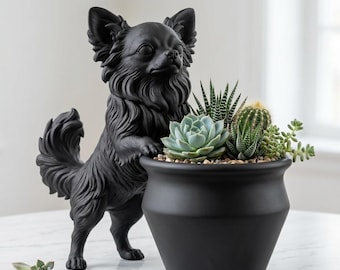 Long Coat Chihuahua  Planter Pot | 3D Printed Dog Sculpture | Succulent Pot | Puppy Plant Holder | Pet Lover Decor