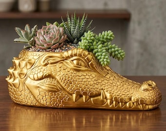 Crocodile Planter | Alligator Succulent Pot | 3D Printed Plant | Unique Reptile Decor | Gift for Plant Lovers