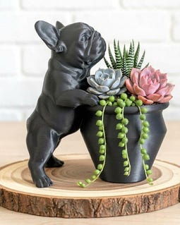 French Bulldog Planter | 3D Printed Succulent Pot | Frenchie Hugging Plant Holder | Dog Lo
