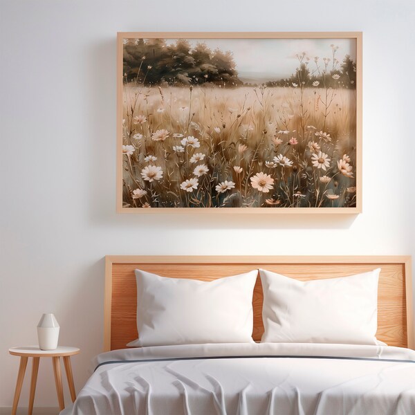 Oil Painting 03, Wildflower, Field, Landscape, Vintage Oil Painting, Country,