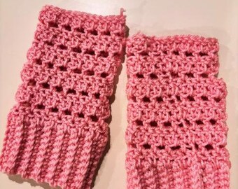 Pink Crochet Cotton Fingerless Gloves