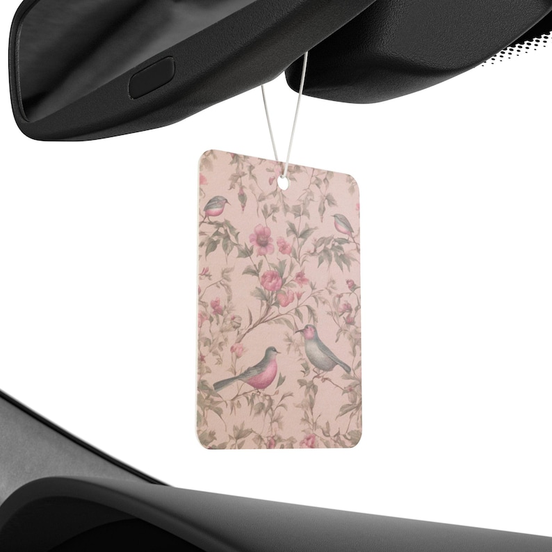 Ambientador para coche Floral Bird / Elija entre Pine, New Car o Black Ice / Diseño de doble cara / Fragancia elegante y duradera imagen 3