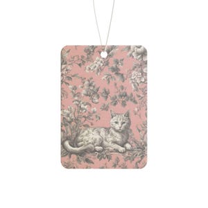 Odświeżacz powietrza do samochodu Cat Lover | Elegancki kwiatowy wzór z kotem | Dostępny w zapachach Pine, New Car i Black Ice | Nadruk dwustronny zdjęcie 1