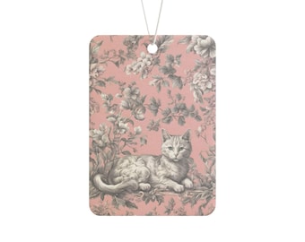Cat Lover Car Air Freshener | Elegant Floral Cat Design | Available in Pine, New Car, and Black Ice Scents | Double-Sided Print