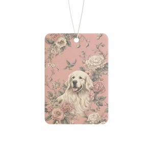 Dog Lover Car Air Freshener | Elegant Floral Dog Design | Available in Pine, New Car, and Black Ice Scents | Double-Sided Print image 1